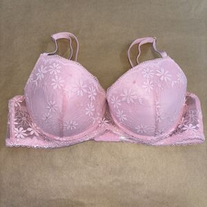 Jessica Simpson Pink Push-up Bra 38C Underwire Floral Lace Feminine Coquette